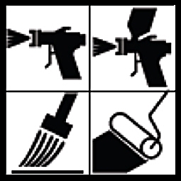 Application rouleau, brosse, pistolet, airless