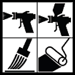 Application rouleau, brosse, pistolet, airless